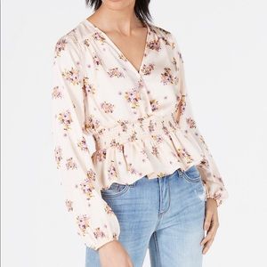 Junior’s Printed Smocked-waist Blouse